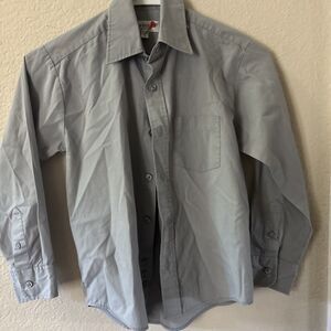Van Heusen Boy's Youth Mini Gray Classic Button Down Cotton Dress Shirt sz 8